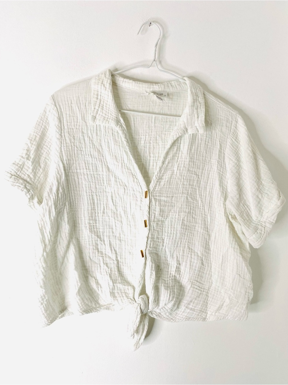 Kirious Los Angeles White Gauze Tie Front Top Cotton Button Front Blouse